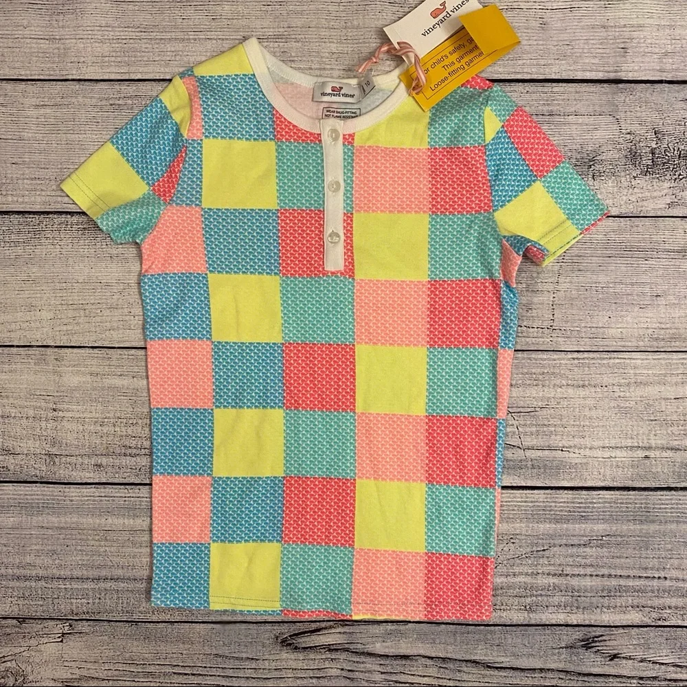 Kids Short Sleeve Check Henley Multicolor Top